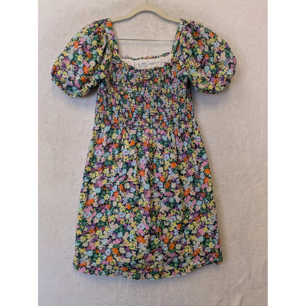 Gap Kids Girls XL 12 Floral Smocked Puff Sleeve Cotton Dress Multicolor Cottage